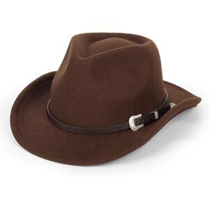 Women's Brown Western With Leather Buckle Band Classic Fedora Felt Cowboy Hat